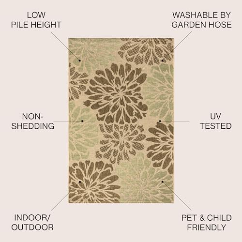 JONATHAN Y Floral Textured Weave Indoor Outdoor Square Area Rug 5X5 Sage/Brown, Zinnia Modern for Backyard, Patio, Porch, Easy-Cleaning, High Traffic, Pet-Friendly, Non-Shedding (SMB110A-5SQ) - Image 2