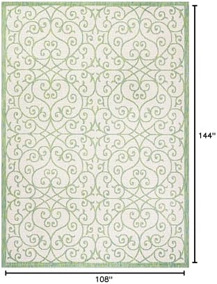 JONATHAN Y Vintage Filigree Indoor Outdoor Area Rug 9X12 Cream/Green, Madrid Textured Weave for Backyard, Patio, Porch, Easy-Cleaning, High Traffic, Pet-Friendly, Non-Shedding (SMB107J-9) - Image 2