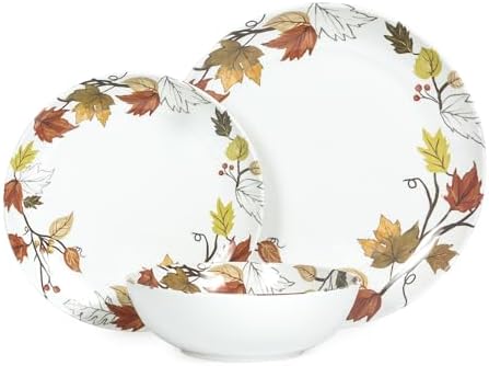 Melamine Dinnerware Set for 4, 12-Piece Fall Dishes, Yellow Maple Leaves by molidiki