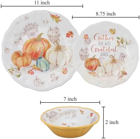UP 12 Piece Pumpkin Season Melamine Dinnerware Sets, Outdoor Dishes Set, Plates and Bowls Sets, Autumn Thanksgiving Decorations, Service for 4, Orange - Image 5