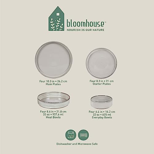 Bloomhouse - Two Time Oprah's Favorite Things Winner - Santorini Mist Double Bowl Terracotta Reactive Glaze Plates and Bowls Dinnerware Set - Moonstone White, Service for Four (16pcs) - Image 5