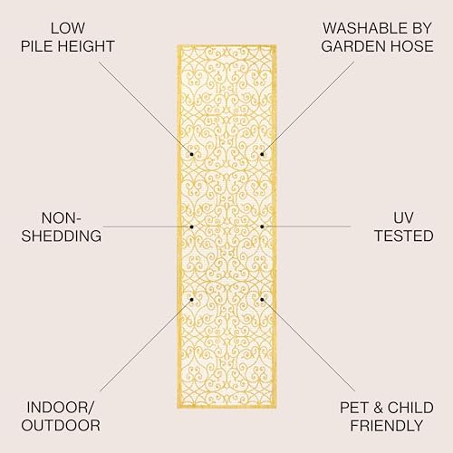 JONATHAN Y Vintage Filigree Indoor Outdoor Runner Rug 2X10 Cream/Yellow, Madrid Textured Weave for Backyard, Patio, Porch, Easy-Cleaning, High Traffic, Pet-Friendly, Non-Shedding (SMB107D-210) - Image 2