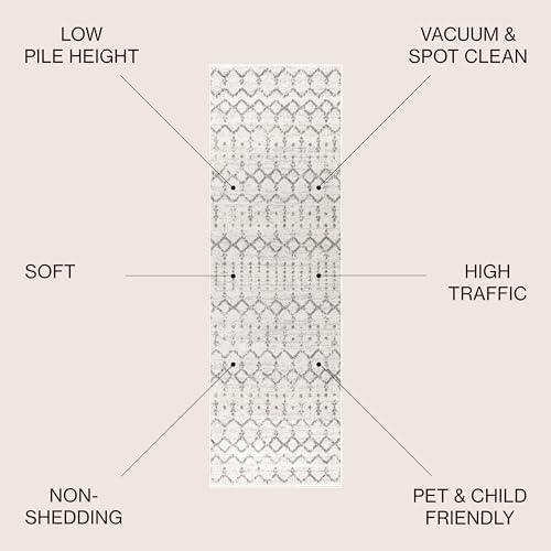 JONATHAN Y Boho Vintage Diamond Cream/Gray Runner Rug 2X18 ft, Moroccan Hype for Living Room, Bedroom, Kitchen, Office, Easy-Cleaning, High Traffic, Pet-Friendly, Non-Shedding (MOH101B-218) - Image 2
