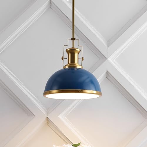 JONATHAN Y Homer Industrial Dome Pendant 13", Navy/Brass Gold - Image 2