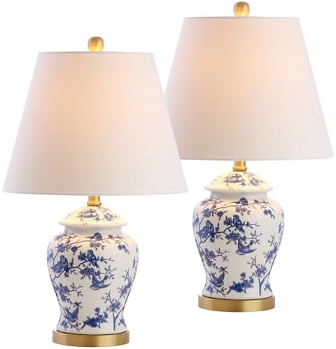 JONATHAN Y Penelope Ginger Jar 22" LED Table Lamp, Blue/White, Set of 2 by JONATHANY