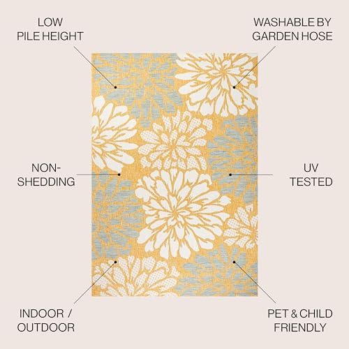 JONATHAN Y Floral Textured Weave Indoor Outdoor Area Rug 9X12 Yellow/Cream, Zinnia Modern for Backyard, Patio, Porch, Easy-Cleaning, High Traffic, Pet-Friendly, Non-Shedding (SMB110G-9) - Image 2