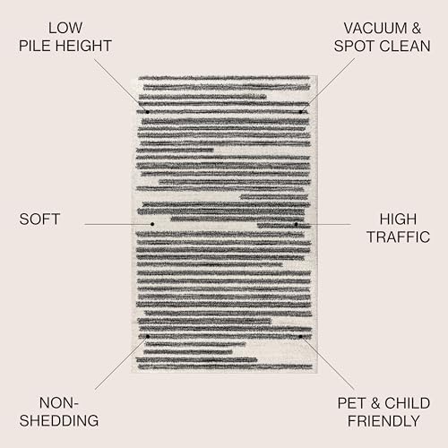 JONATHAN Y Khalil Modern Berber Stripe Cream/Black 6' Round Indoor Area Rug, Contemporary, Bohemian, Easy-Cleaning for Living Room, Bedroom, Kitchen, Pet Friendly, Non-Shedding (MOH207A-6R) - Image 2