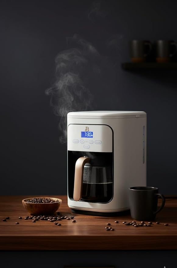Beautiful 14-Cup Programmable Coffee Maker, Touch-Activated Display, Auto Brew with 3 Flavor Options (White Icing)