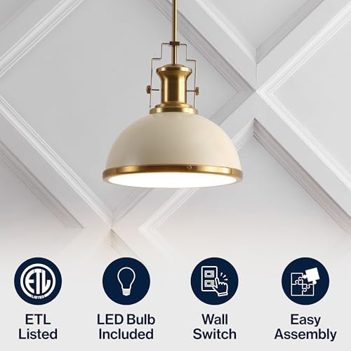 JONATHAN Y Homer Industrial Dome Pendant 13", Almond/Brass Gold - Image 5