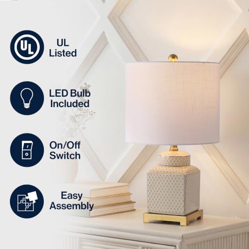 JONATHAN Y Cleo 21.5" Yellow & White Ceramic Table Lamp with Brass Base - Image 5