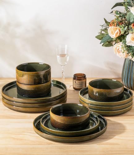 TheTerra Ceramic Dinnerware Set for 4, 12-Piece Plates and Bowls Set - Image 4
