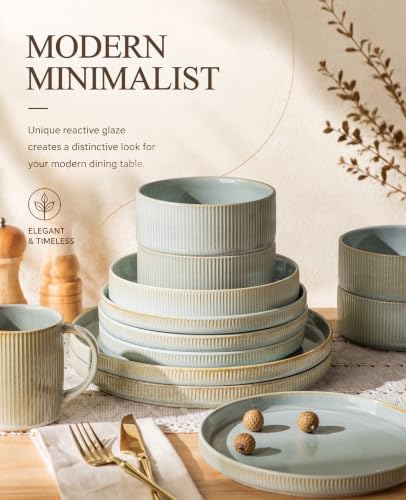 TheTerra Ceramic Dinnerware Set for 4, 16-Piece Plates and Bowls Set - Image 6