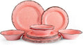 LEHAHA Pink Vintage Melamine Dinnerware Sets, Farmhouse RV Dishes Set for 4 by LEHAHA
