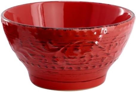 Elama Malibu Ocean Bloom 16-Piece Stoneware Embossed Pattern Reactive Glaze Red Dinnerware Set, Tableware, Serveware Set (Ocean Bloom Red) - Image 4