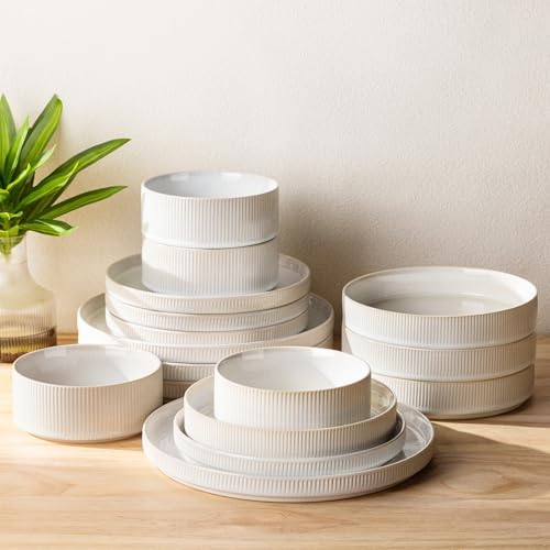 TheTerra Ceramic Dinnerware Set for 4, 16-Piece Plates and Bowls Set by TheTerra