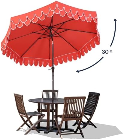 JONATHAN Y Tracy 9' Scalloped Market Patio Umbrella, Coral Red/Dark Brown - Image 5