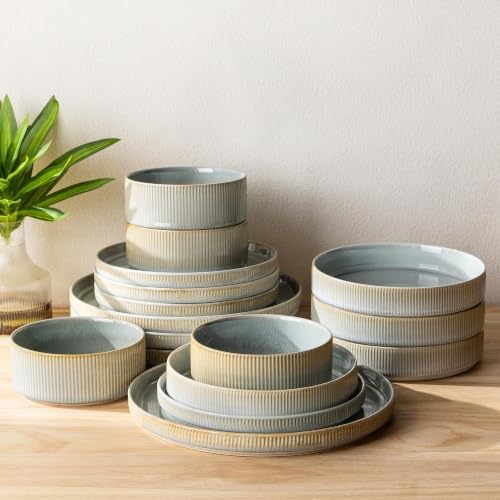 TheTerra Ceramic Dinnerware Set for 4, 16-Piece Plates and Bowls Set by TheTerra
