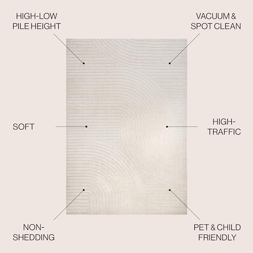 JONATHAN Y Hallie High-Low Curve Ivory/Cream 8' Round Indoor/Outdoor Area Rug, Minimalist, Pet Friendly, Non-Shedding, Stain Resistant, Hose-Washable for Backyard, Patio, Porch (SCN100B-8R) - Image 2