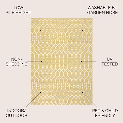 JONATHAN Y Moroccan Geometric Indoor Outdoor Area Rug 4X6 Yellow/Cream, Ourika Textured Weave for Backyard, Patio, Porch, Easy-Cleaning, High Traffic, Pet-Friendly, Non-Shedding (SMB108G-4) - Image 3