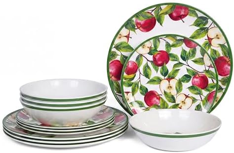 Dinnerware Sets - 12pcs Melamine Plates and Bowls (Apple Design) by LECHOO