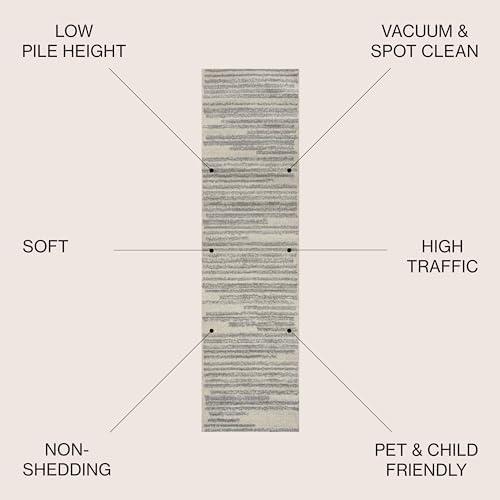 JONATHAN Y Khalil Modern Berber Stripe Cream/Gray Runner Rug, 2x8, Contemporary, Bohemian, Easy-Cleaning for Living Room, Bedroom, Kitchen, Pet Friendly, Non-Shedding (MOH207C-28) - Image 3