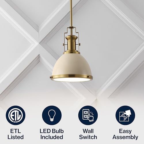 JONATHAN Y Homer Industrial Dome Pendant 10", Almond/Brass Gold - Image 5