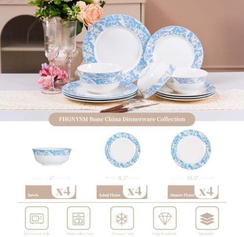 12-Piece Porelain Dinnerware Set, Light Blue - Image 2