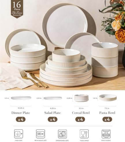 TheTerra Ceramic Dinnerware Set for 4, 16-Piece Plates and Bowls Set - Image 2