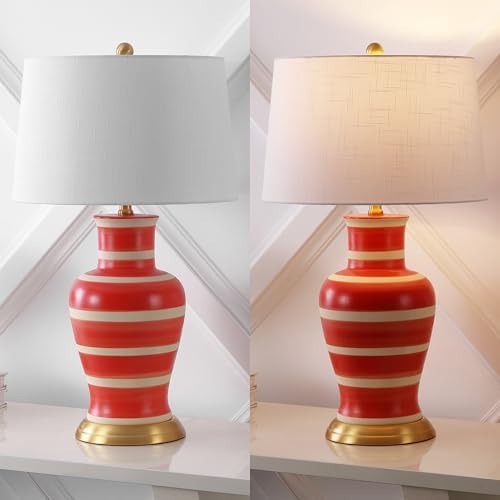 JONATHAN Y Julian Classic Ceramic Urn Metal LED Table Lamp 29", Red/Beige - Image 6