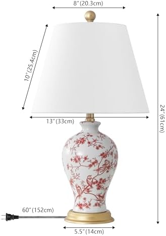JONATHAN Y Grace 24" French Country Floral Urn Ceramic Lamp, White/Red - Image 4