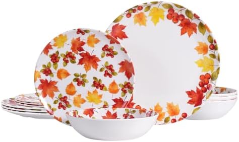 12-Piece Melamine Dinnerware Set, Fall Plates and Bowls Set by LECHOO