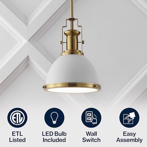 JONATHAN Y Homer Industrial Dome Pendant 10", White/Brass Gold - Image 4