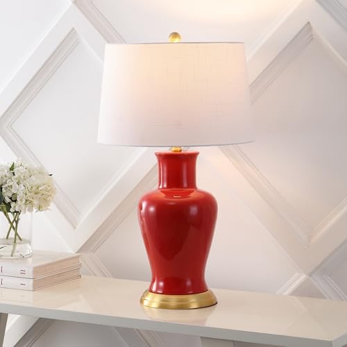 JONATHAN Y Julian Classic Ceramic Urn Metal LED Table Lamp 29", Red - Image 3
