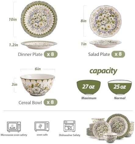 Ceramic Dinnerware Set, Series Western Ⅰ(Green Jasmine) - Image 3