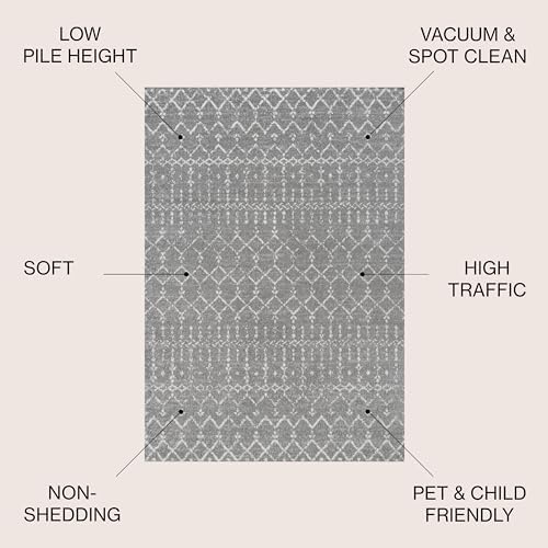 JONATHAN Y Boho Vintage Diamond Gray/Ivory Indoor Area Rug 3X5 ft, Moroccan Hype for Living Room, Bedroom, Kitchen, Office, Easy-Cleaning, High Traffic, Pet-Friendly, Non-Shedding (MOH101C-3) - Image 3