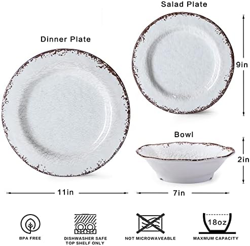 LEHAHA Vintage White Melamine Dinnerware set, 12 Piece Lightweight Dish Set - Image 5