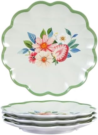 Melamine Salad Plates Set of 4, 9 Inch Strawberry Floral Dessert Plates by molidiki