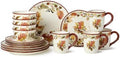 Autumn Meadows 16-Piece DINNERWARE SET, SERVICE for 4 — Complete harvest table artistry for four, uniting hand-painted botanicals, warm russet rims, and the golden glow of the season. by Unknown