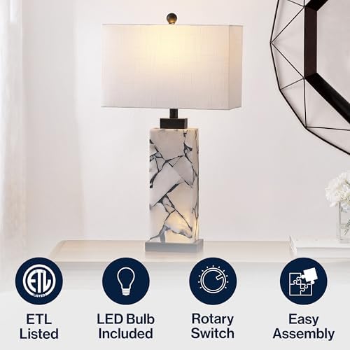 JONATHAN Y Elizabeth Alabaster Nightlight Lamp 27.5", White/Black - Image 5