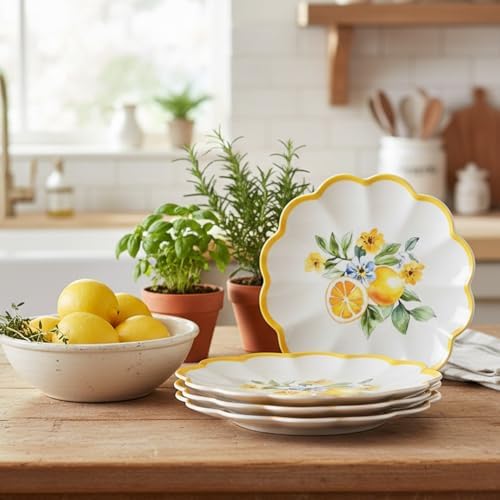 Lemon Melamine Plates, 4-Piece 9 Inch Salad Plate Set - Image 6