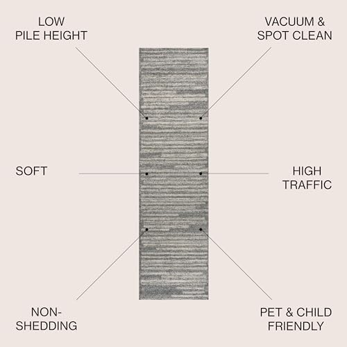 JONATHAN Y Khalil Modern Berber Stripe Gray/Cream Runner Rug, 2x8, Contemporary, Bohemian, Easy-Cleaning for Living Room, Bedroom, Kitchen, Pet Friendly, Non-Shedding (MOH207G-28) - Image 3