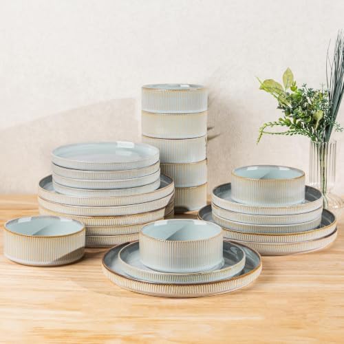 TheTerra Ceramic Dinnerware Set for 8, 24-Piece Plates and Bowls Set by TheTerra
