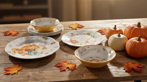 UP 12 Piece Pumpkin Season Melamine Dinnerware Sets, Outdoor Dishes Set, Plates and Bowls Sets, Autumn Thanksgiving Decorations, Service for 4, Orange - Image 4
