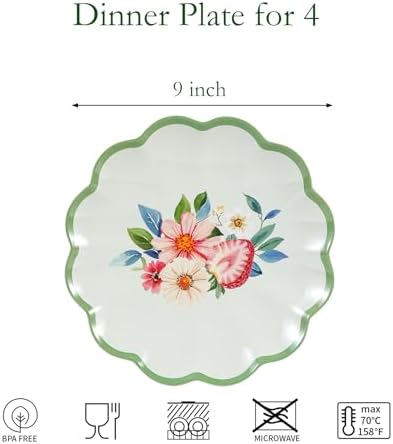 Melamine Salad Plates Set of 4, 9 Inch Strawberry Floral Dessert Plates - Image 2