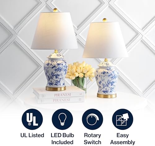 JONATHAN Y Penelope Ginger Jar 22" LED Table Lamp, Blue/White, Set of 2 - Image 5