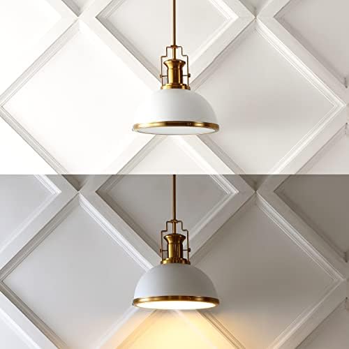 JONATHAN Y Homer Industrial Dome Pendant 13", White/Brass Gold - Image 5