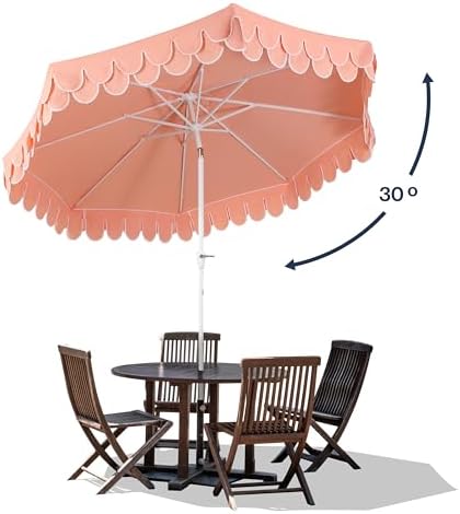 JONATHAN Y Tracy 9' Scalloped Market Patio Umbrella, Coral Pink/White - Image 5