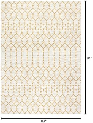 JONATHAN Y Moroccan Geometric Indoor Outdoor Area Rug 5X8 Cream/Yellow, Ourika Textured Weave for Backyard, Patio, Porch, Easy-Cleaning, High Traffic, Pet-Friendly, Non-Shedding (SMB108J-5) - Image 2