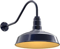 Steel Lighting Co. Gardena Barn Light | Outdoor Wall Mounted | 16" Dome | 23" Gooseneck | Farmhouse Light Made in America | Navy Blue Exterior/Brass Interior