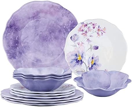 UPware 12 Piece Lavender Melamine Dinnerware Sets, Outdoor Dishes Set, Plates and Bowls Sets, Service for 4, Purple by UPware